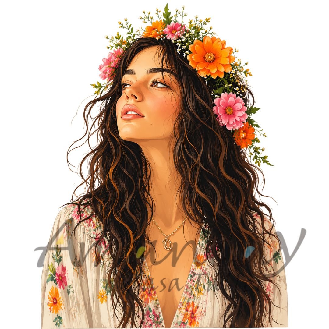 MUJER CINTILLO DE FLORES